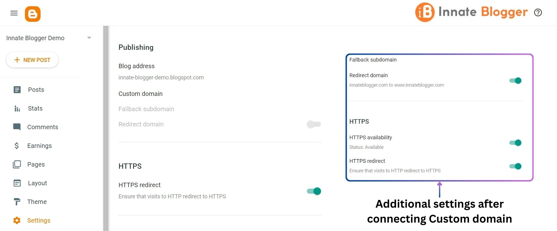 How to use Publishing and HTTPS Settings in Blogger