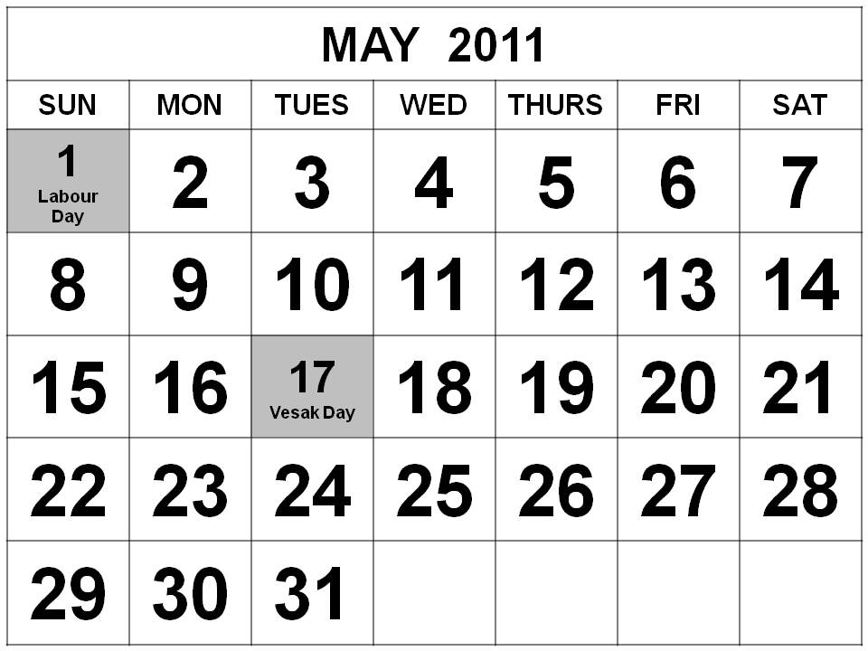 2011 May Calendar with
