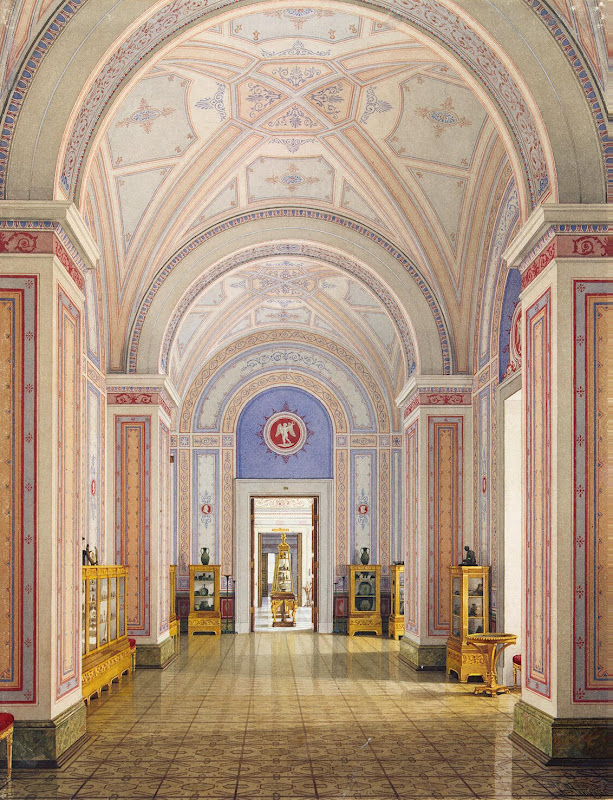 Interiors of the New Hermitage. The Room of Antiquities from Cimmerian Bosphorus by Konstantin Andreyevich Ukhtomsky - Architecture, Interiors Drawings from Hermitage Museum