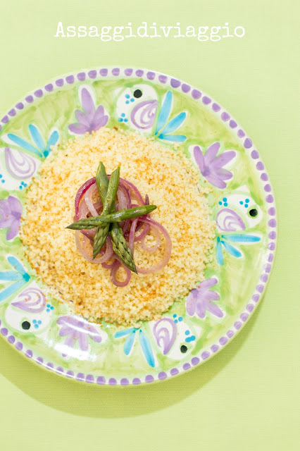 Cous cous con asparagi, cipolle e bottarga di muggine