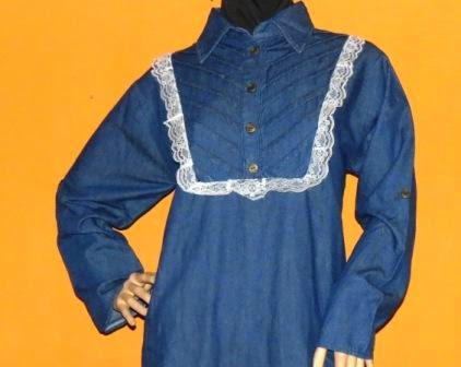 Atasan Jeans Renda Ukuran Besar AJ951 - Grosir Baju Muslim 