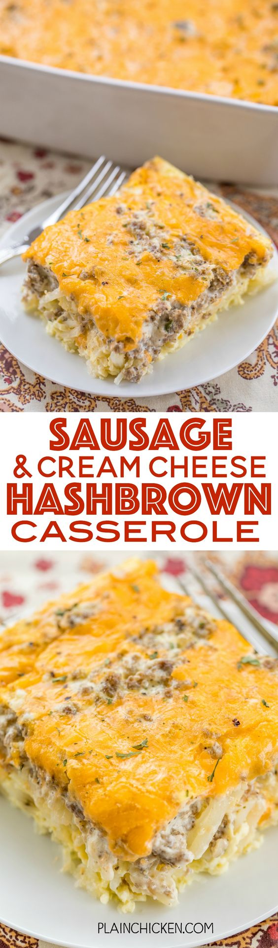 Sausage & Cream Cheese Hashbrown Breakfast Casserole 