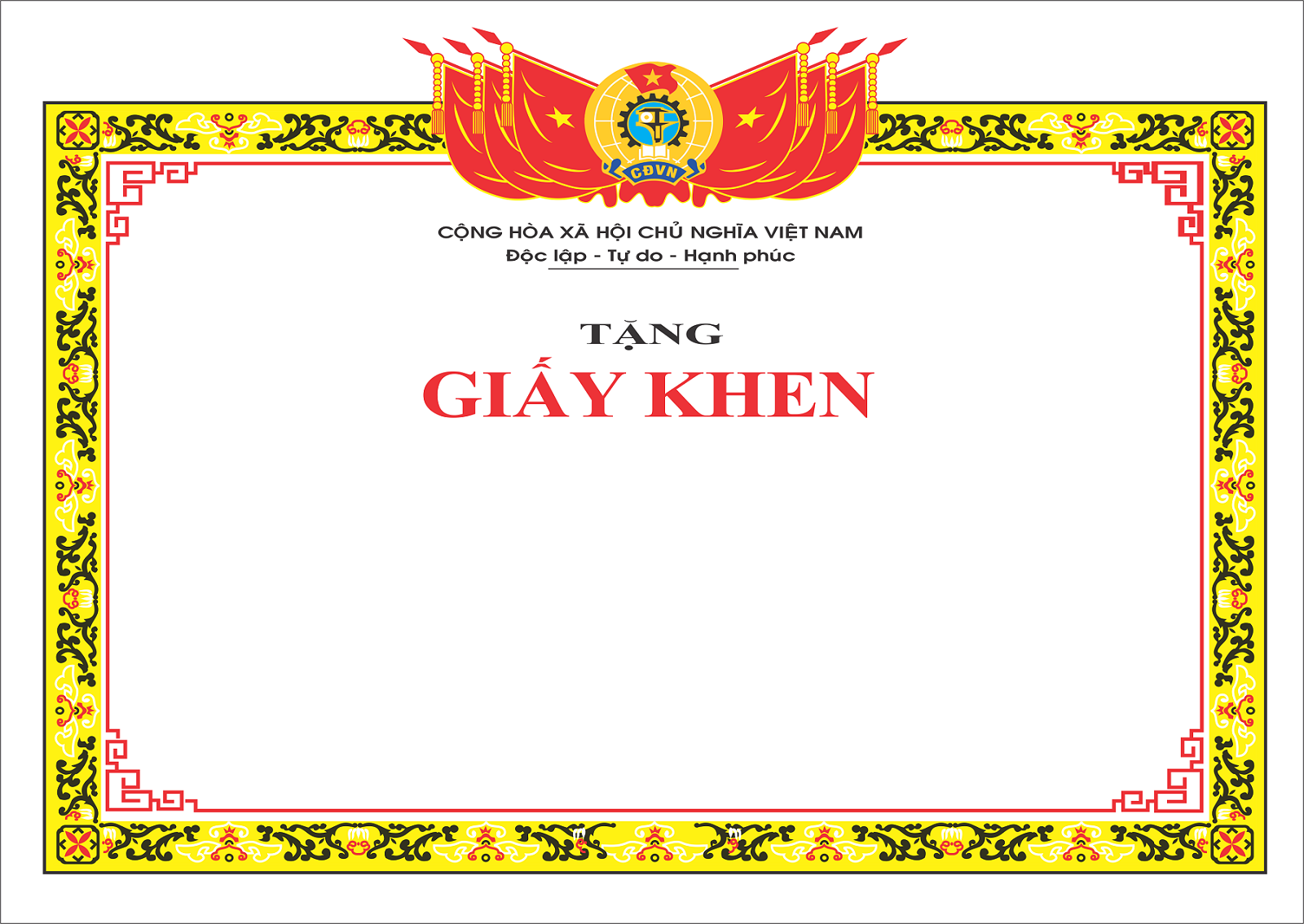 Giấy khen cho công đoàn