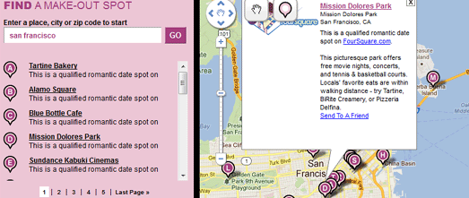  is a Google Map of romantic locations that has been created to attention promote the upcoming  New Valentine's Day Make Out Spots