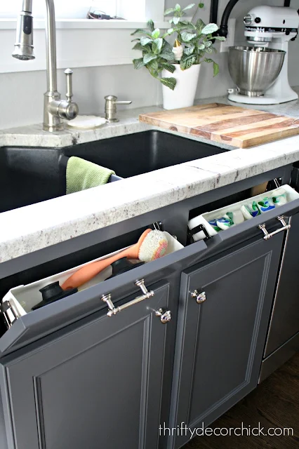 Tip out trays for hidden storage in the kitchen 