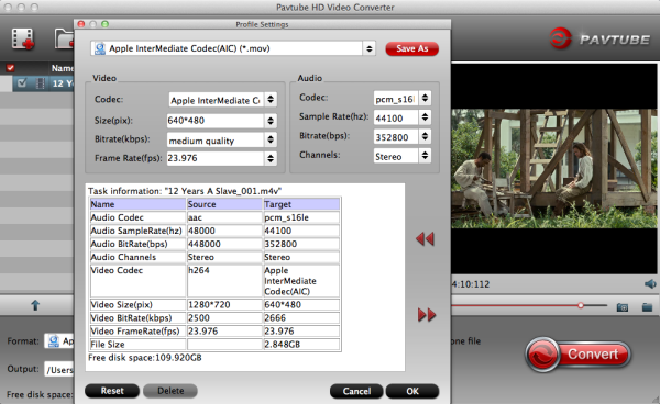 iMovie AIC settings