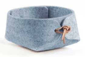 light blue small felt basket with leather ties