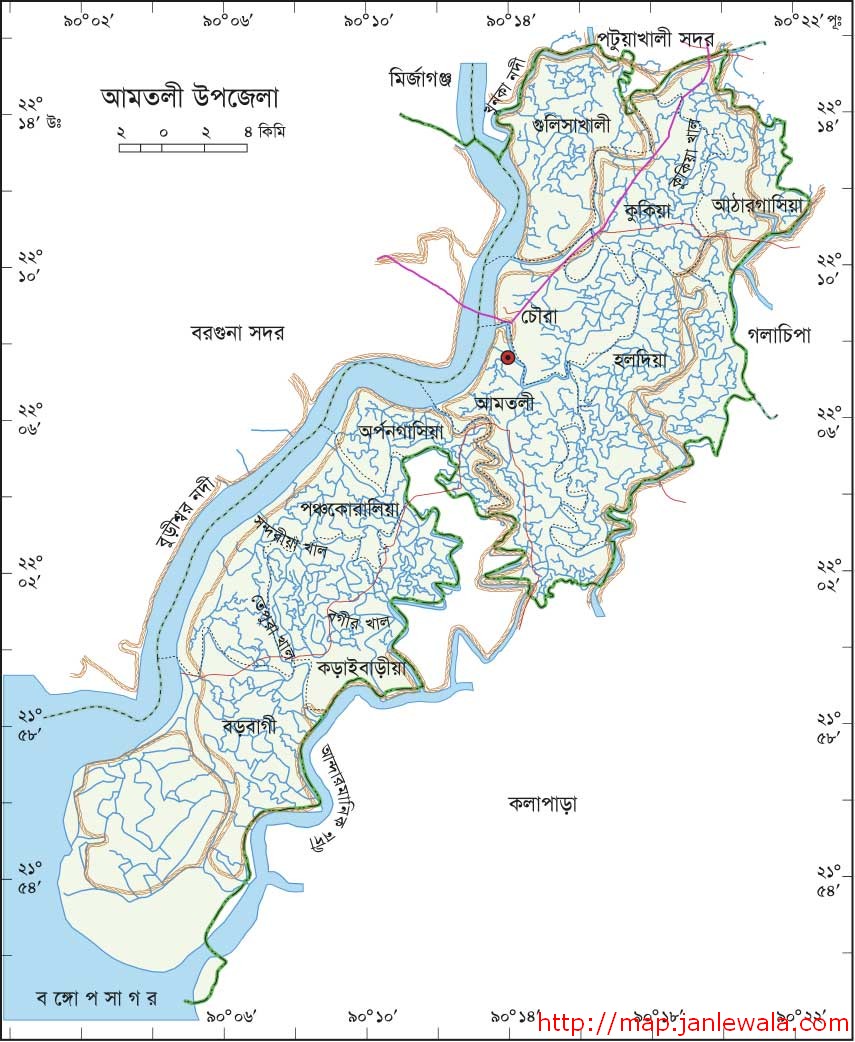 আমতলী উপজেলা মানচিত্র, বরগুনা জেলা, বাংলাদেশ