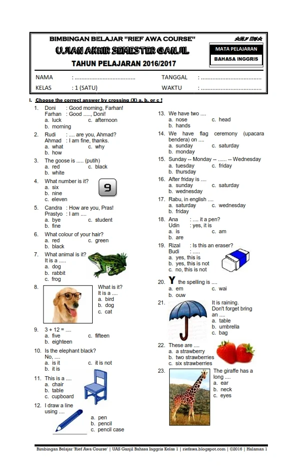 Soal bahasa inggris kelas 1 numbers - countergase