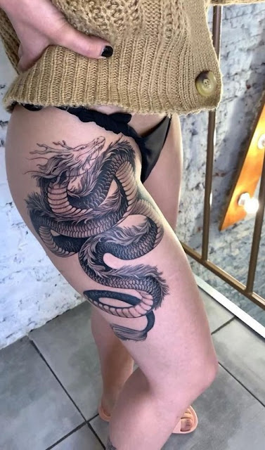 Dragon tattoo design on Thigh
