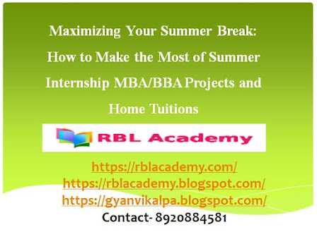 Summer break is the perfect time for students to recharge their batteries, explore new opportunities and gain valuable experience that can help them in their future careers. This is especially true for MBA and BBA students who are seeking to enhance their skills, knowledge, and credentials in business management. If you are an MBA/BBA student looking to make the most of your summer break, then you should consider participating in summer internships or enrolling in home tuitions or online tuitions. Summer Internship MBA/BBA Projects: Summer internships are a great way to gain practical experience in the business world, build professional networks, and enhance your resume. MBA/BBA students can find summer internships in various industries such as finance, marketing, operations, human resources, and more. The experience gained from summer internships can help you stand out when you apply for full-time jobs after graduation. When selecting a summer internship, it is important to choose one that aligns with your career goals and interests. Look for internships that offer opportunities for learning, growth, and mentorship. You can also consider internships that provide a stipend or other benefits to help offset your expenses. MBA & BBA Home Tuitions: If you are an MBA/BBA student who wants to make the most of your summer break but prefers to work from home, then you can consider becoming a home tutor. Many students seek home tuitions during the summer break to prepare for their upcoming exams or to learn new skills. You can leverage your knowledge and expertise in business management to teach students who are interested in pursuing a career in business. To become a home tutor, you will need to have good communication skills, patience, and a passion for teaching. You can advertise your services through social media, local classifieds or by word of mouth. You can also consider joining a tutoring agency or online platform to expand your reach and connect with more students. MBA/BBA Online Tuitions: Online tuitions have become increasingly popular in recent years due to their convenience, flexibility, and accessibility. MBA/BBA students who want to learn from the comfort of their own homes can enroll in online tuitions that offer interactive classes, assignments, and assessments. Online tuitions can also be more affordable than traditional classroom-based programs. When selecting an online tuition program, it is important to choose one that is reputable, accredited, and offers high-quality instruction. Look for programs that have experienced faculty, a well-designed curriculum, and good student reviews. You can also compare prices and features across different programs to find the one that best suits your needs and budget. In conclusion, MBA/BBA students can make the most of their summer break by participating in summer internships, becoming home tutors, or enrolling in online tuitions. These opportunities can help you gain practical experience, build your skills, and enhance your credentials in the competitive world of business management. So, don't waste your summer break, start exploring these options today!