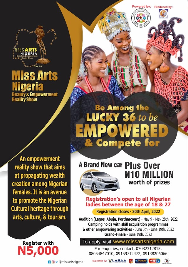  Miss Arts Nigeria Adjusts Timetables, Announces Extension of Registration!