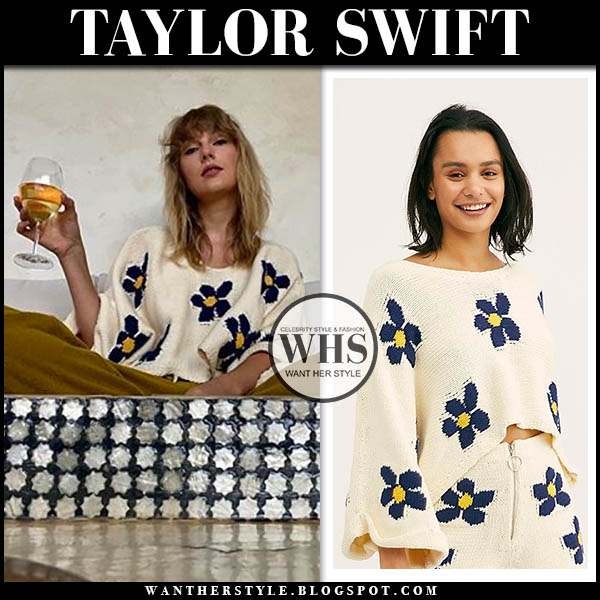 Taylor Swift in cream flower print sweater