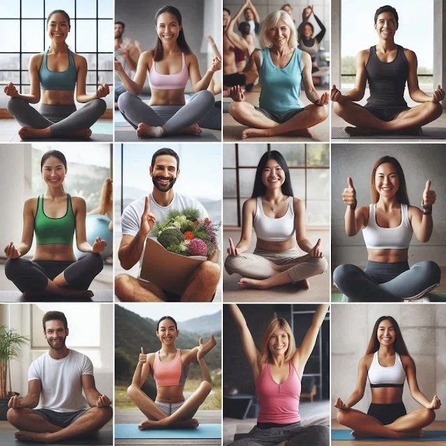 A collage of people sharing their success stories with yoga