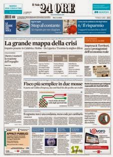 Il Sole 24 Ore del 13 Febbraio 2012 | ISSN 0391-786X | PDF HQ | Quotidiano | Economia | Finanza | Politica
Il Sole 24 Ore è il quotidiano economico più venduto tra quelli pubblicati in Italia e il terzo giornale d'informazione più venduto nel paese dopo il Corriere della Sera e La Repubblica.
La testata nacque il 9 novembre 1965 dalla fusione di due quotidiani: Il Sole, fondato nel 1865, e 24 Ore, nato nel 1946.