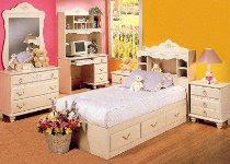 2 Piece Girls Chest Bed and Bookcase Headboard