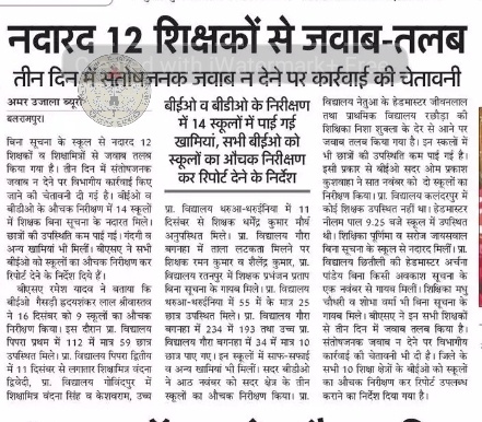 बलरामपुर: बिना सूचना के नदारद 12 शिक्षकों को किया जवाब-तलब, तीन दिन में संतोषजनक जवाब न मिलने पर होगी कार्रवाई