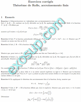 Exercices corrigésThéorème de Rolle, accroissements finis analyse 1