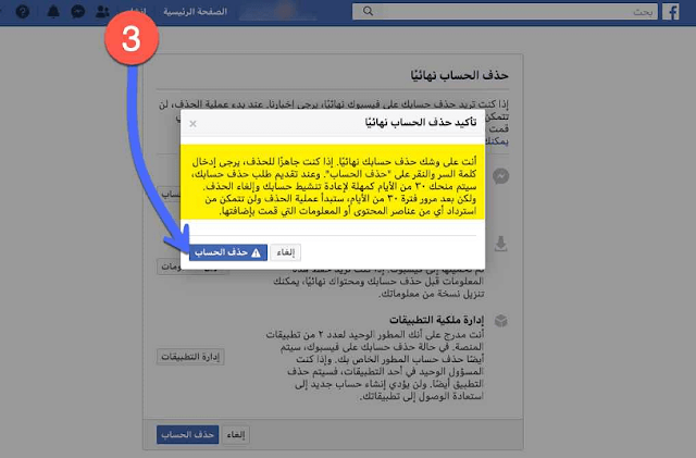 حذف حساب الفيس بوك نهائيا