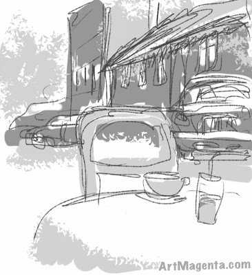 Street restaurant, a sketch drawn on an iPad by Artmagenta.