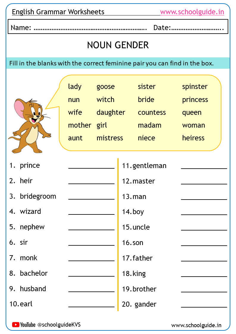 Free Printable Noun Gender Worksheets