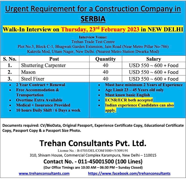 Walk-In-Interview for Construction Company in Serbia