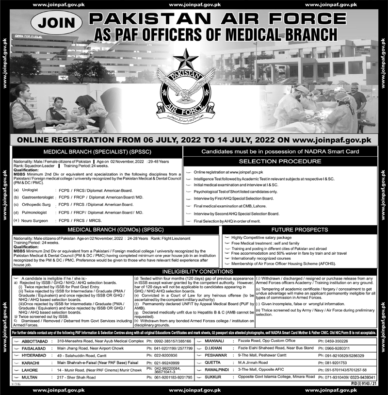 Pak Air Force Jobs 2022 - PAF Jobs 2022 - Join PAF 2022 - PAF Online Job 2022 - PAF Officers of Medical Branch 2022 Jobs - www.joinpaf.gov.pk Jobs 2022