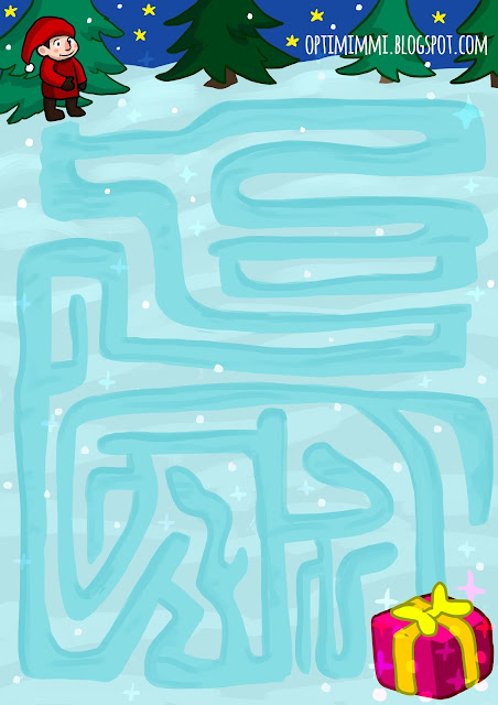 A winter-themed maze puzzle for kids / Talviteemainen labyrinttitehtävä lapsille