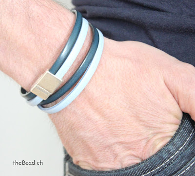 Lederarmband für Männer in Blau und Hellblau vintage Magnetverschluss