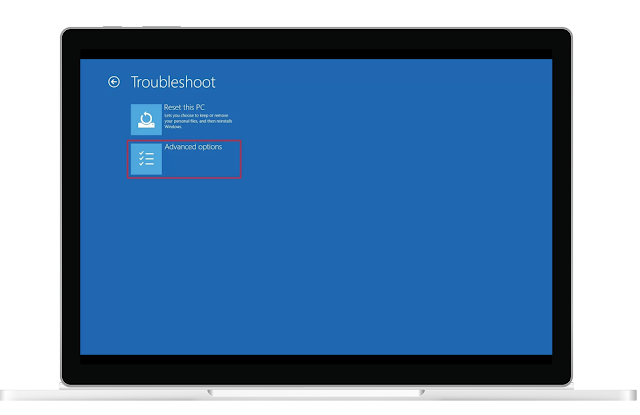 fix blue screen win 10: advanced options option