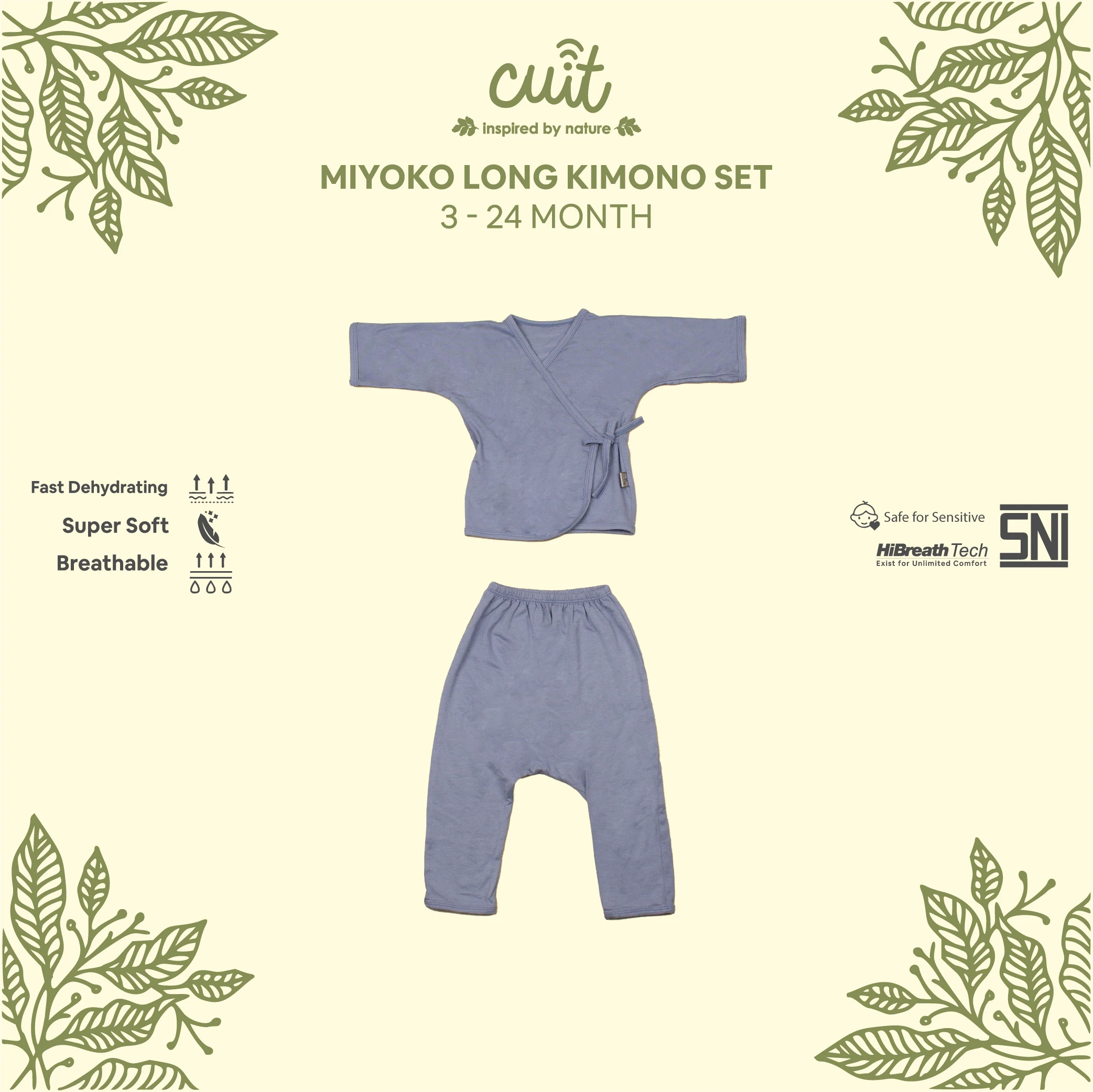 CUIT BABYWEAR - 0 - 12 Bulan Setelan Kimono Tangan Panjang Celana Panjang Miyoko