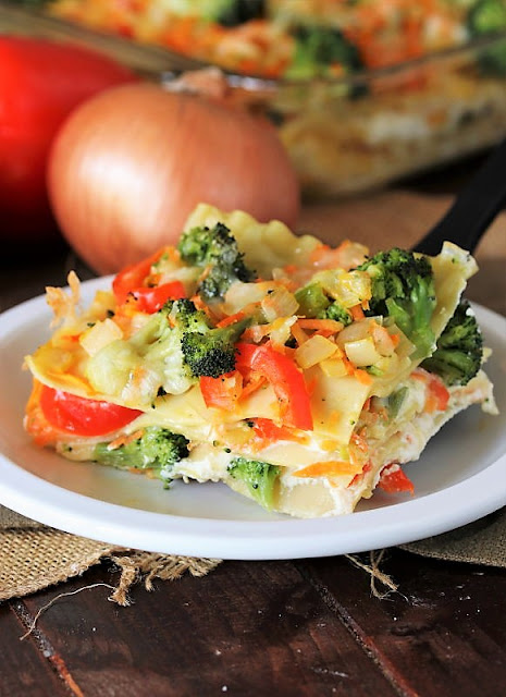 Piece of Vegetable Lasagna with Broccoli Image