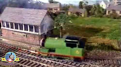 The man in the railway signal box saw that Percy the tank engine was a run away train and in trouble