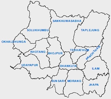 Map of Province no 1 with districts