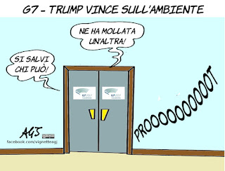 g7, taormina, ambiente, emissioni inquinanti, trump, vignetta, satira