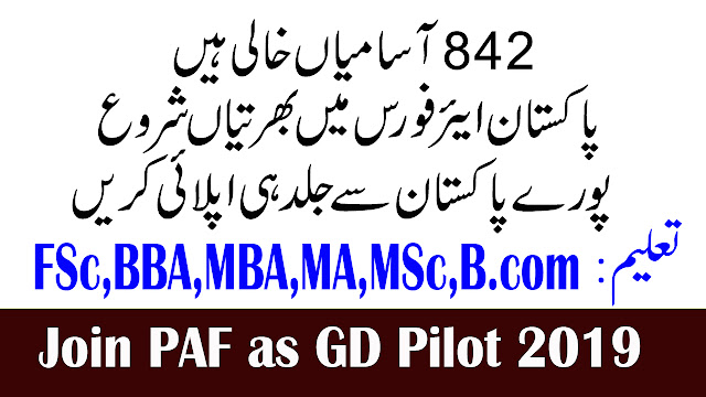 Join PAF as GD Pilot 2019 for Commissioned Officer | 842+ Vacancies | joinpaf.gov.pk