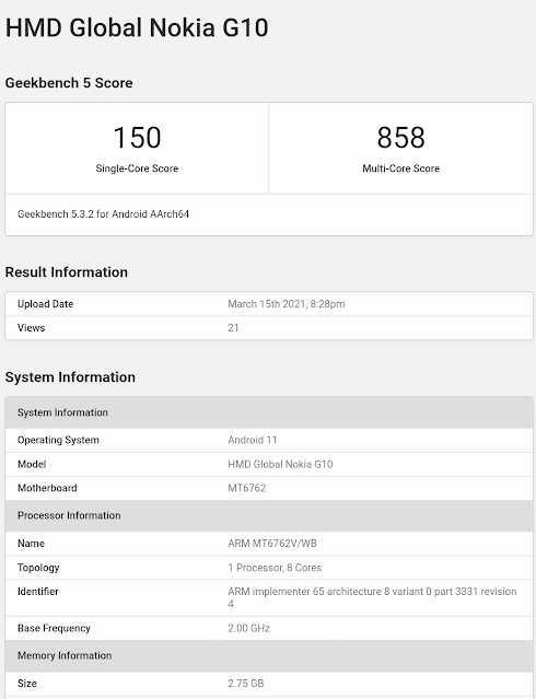 Nokia G10 appears on Geekbench