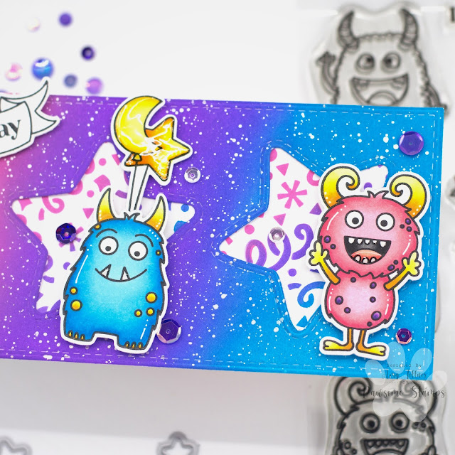 Monster Party Stamp and Die Set, Monster Mash Sequin Mix by Pawsome Stamps #pawsomestamps #handmade