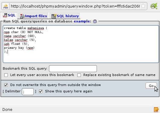 Menjalankan SQL Query di phpMyAdmin  BolangTux