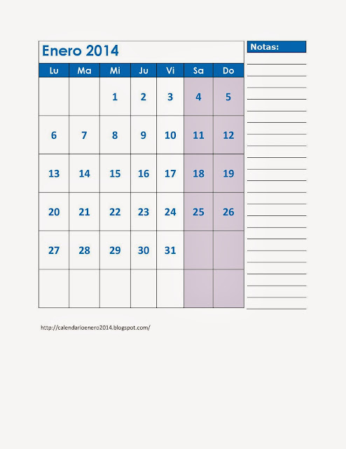 Calendarios Enero 2014 con notas