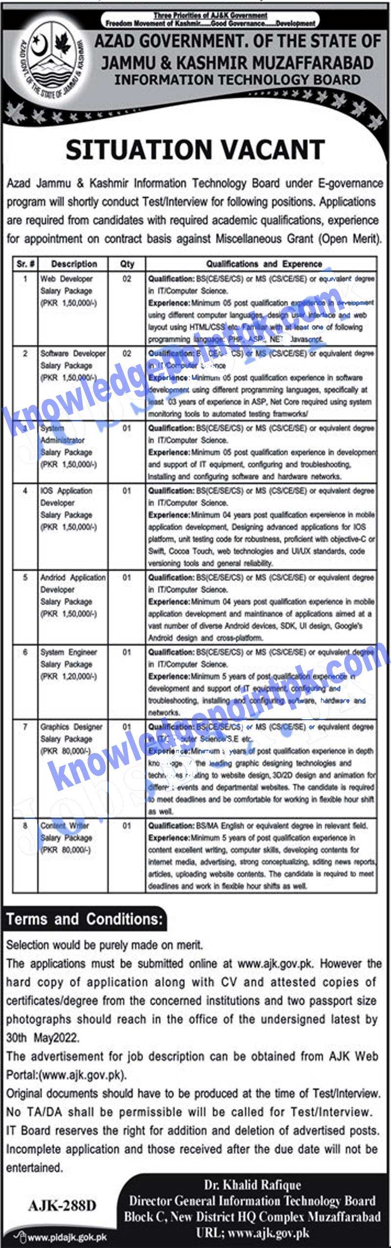 Information Technology Board AJK Jobs 2022 online application