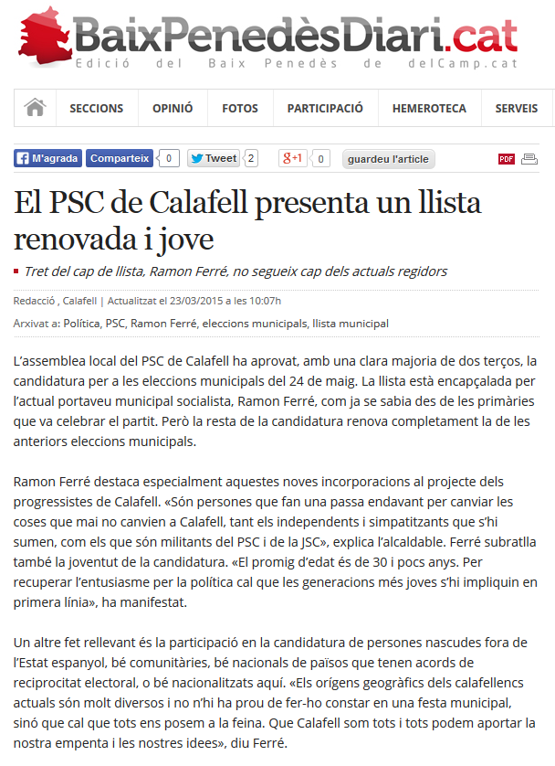 El PSC de Calafell presenta un llista renovada i jove