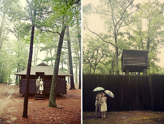 camp wedding with umbrellas