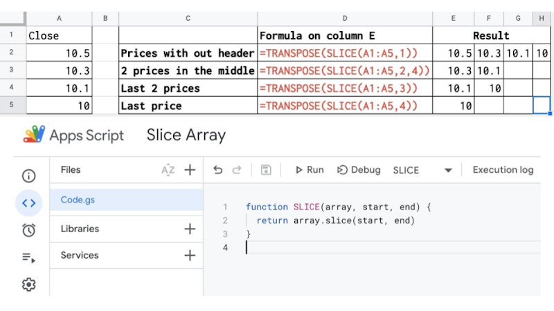 Slice array in Google Sheets