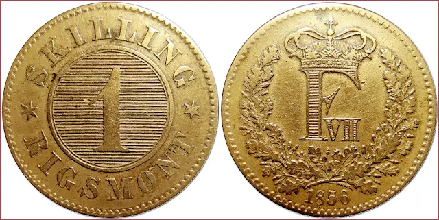 1 skilling rigsmønt, 1856: Kingdom of Denmark
