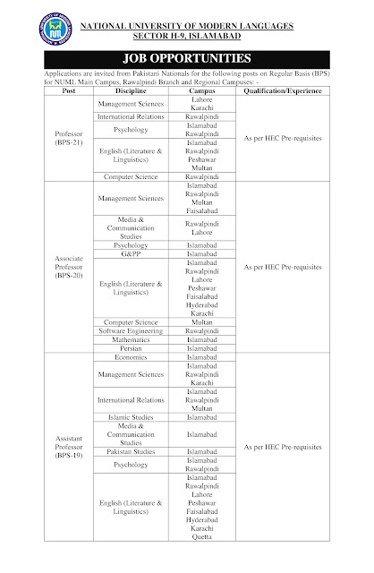 NUML Jobs 2023 – National University of Modern Languages