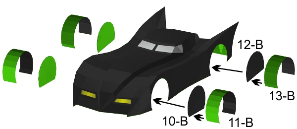 Step 11 in Batmobile paper model build instruction