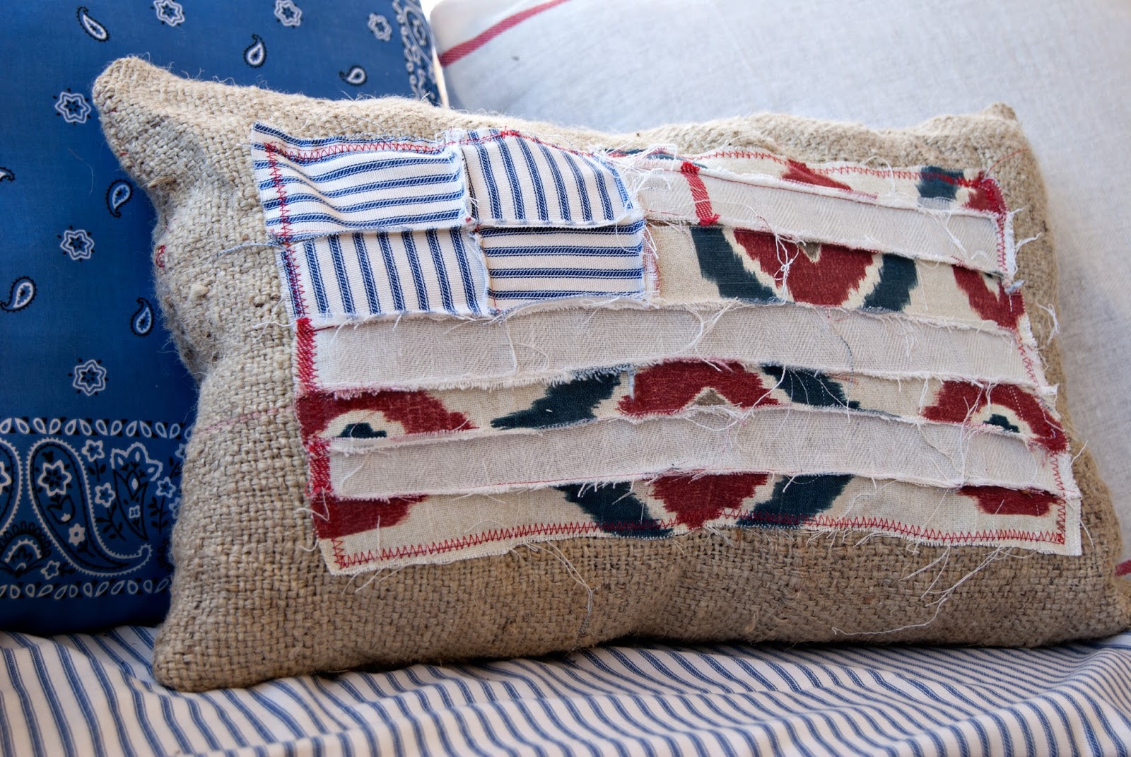 Scrappy Flag and Burlap Pillow