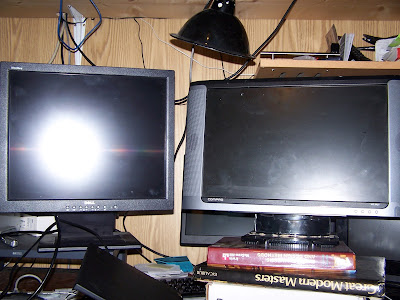 square and wide computer screens, lcds, side-by-side 