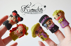 Krawka: Set of crochet finger puppets -  super Villains from Batman: Catwomen, Poison Ivy, Penguin, Riddler, Joker